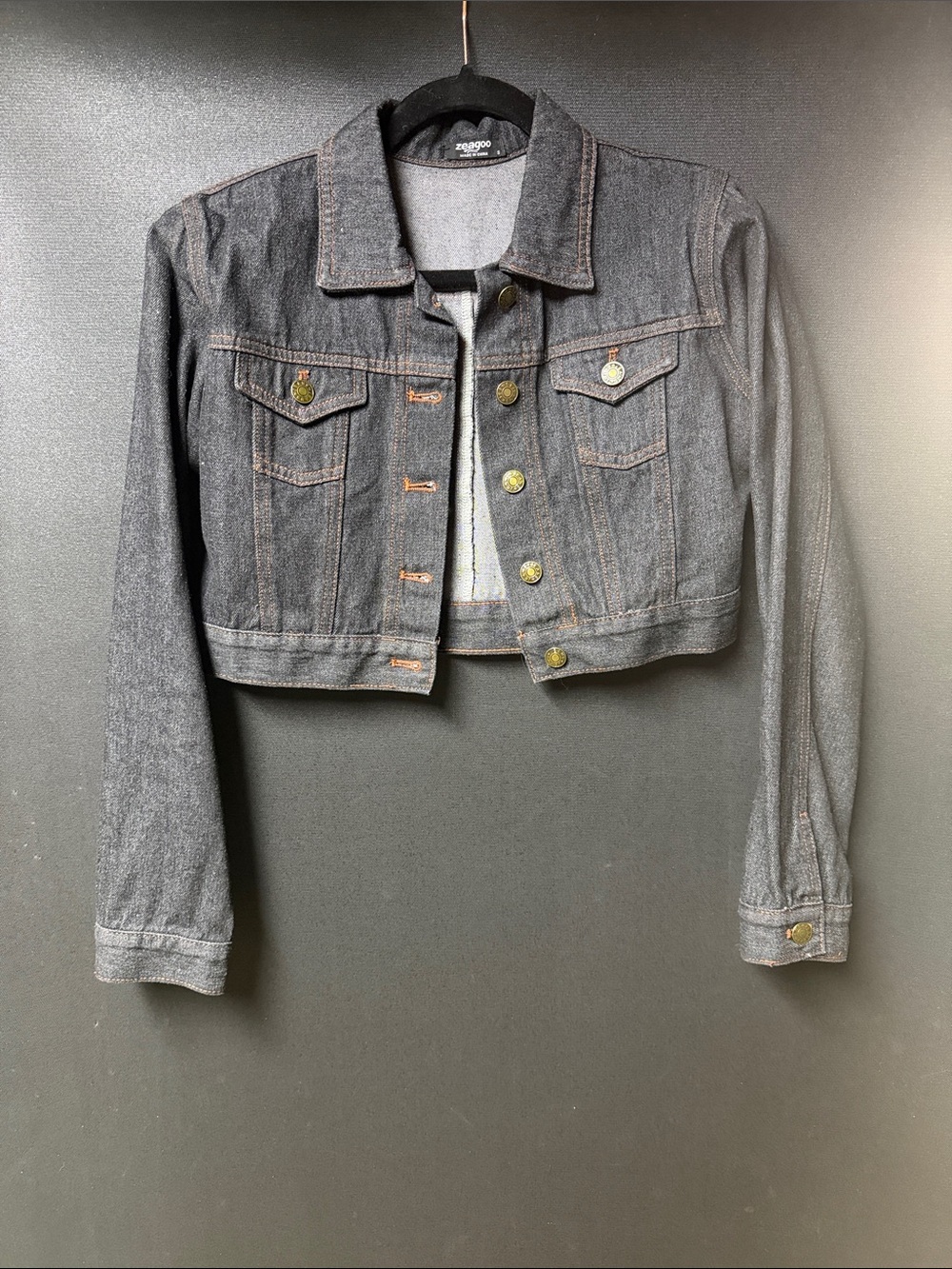 Cropped Charcoal Denim Jacket